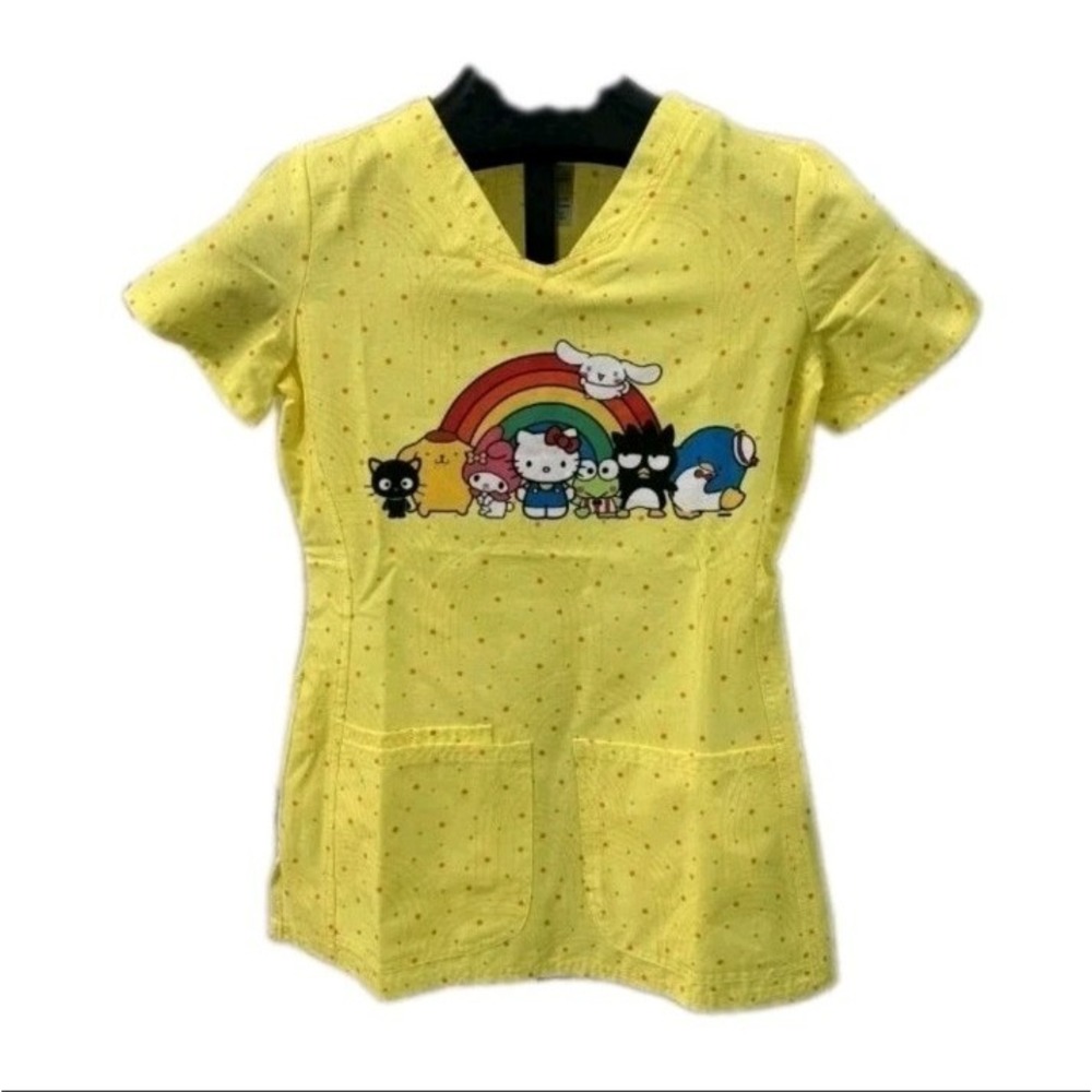 Hello Kitty & Friends Womens Size Small Tooniforms Yellow Short Sleeve Scrub Top